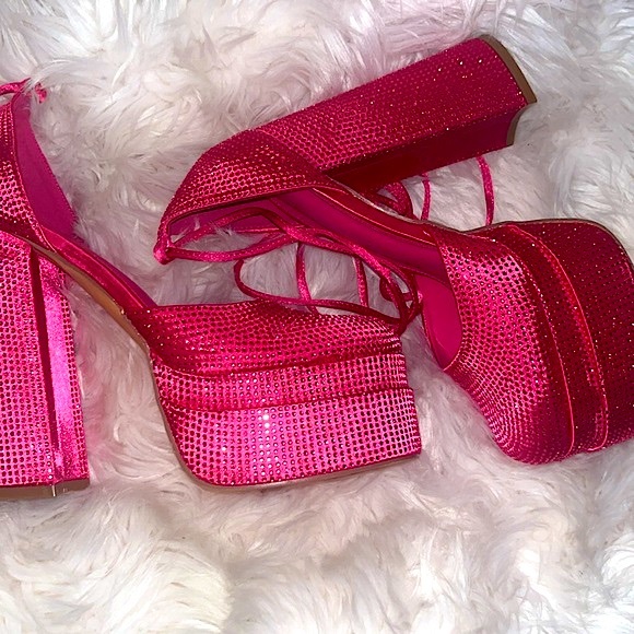 Pink Chunky Lace Up Platform - Picture 7 of 9